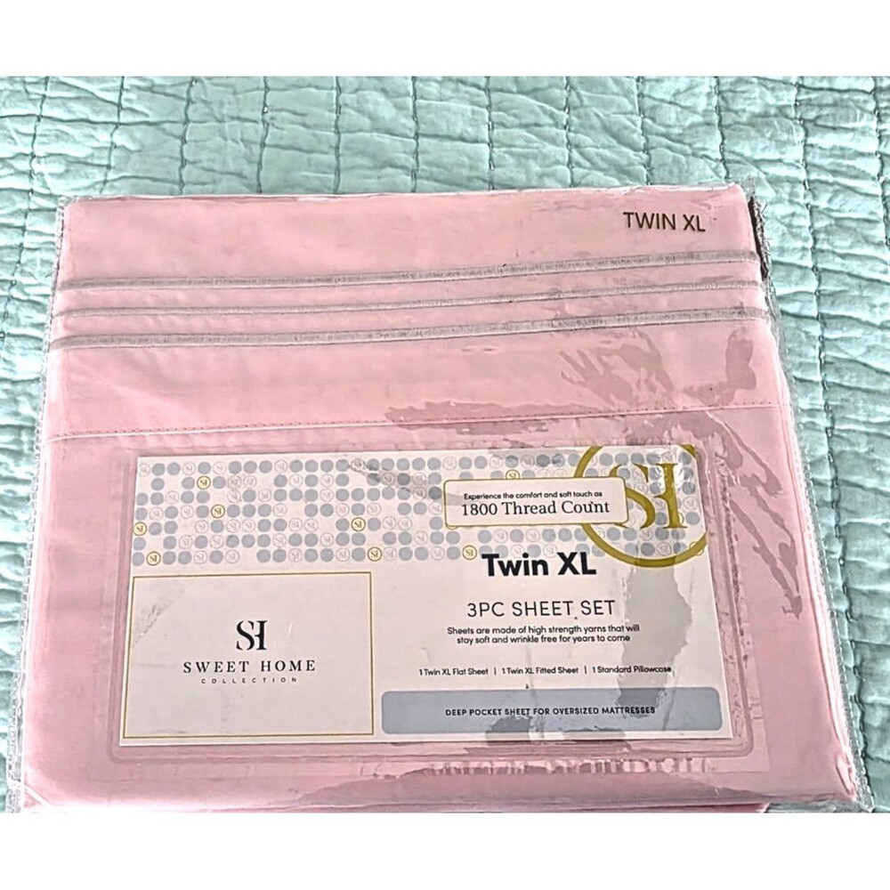 Sweet Home 1800 Thread Count 3 Pc Twin XL Sheet Set 14” Deep Pocket Pink NEW